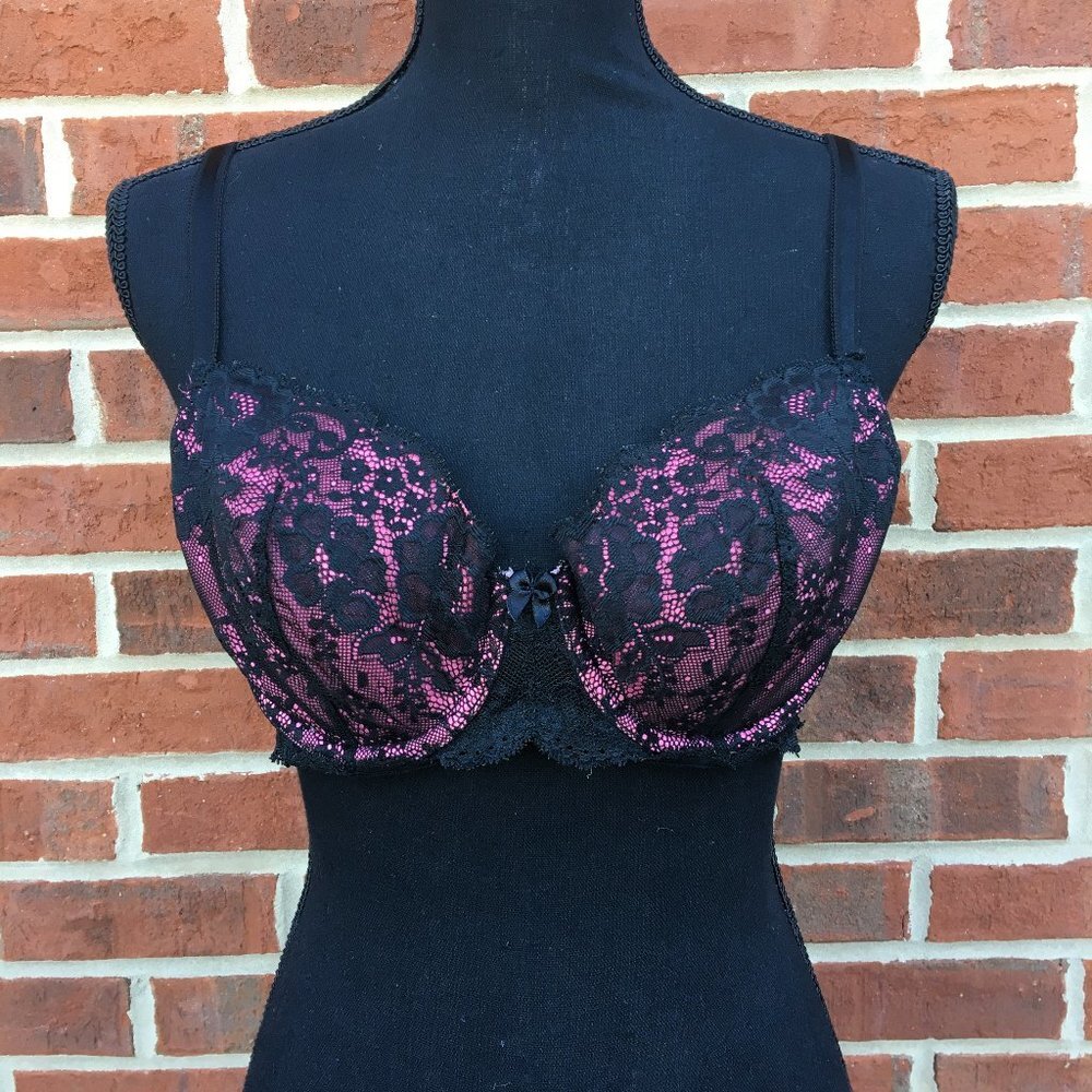 Victoria's Secret Dream Angels Demi Bra 36C Black Lace & Pink